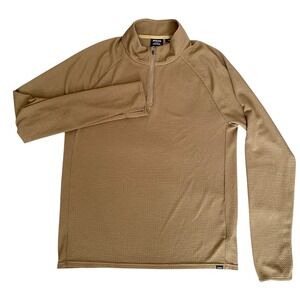 Prana Mens Quarter Zip Pullover Large Brown Merino Wool Blend Slim Fit Thumbhole